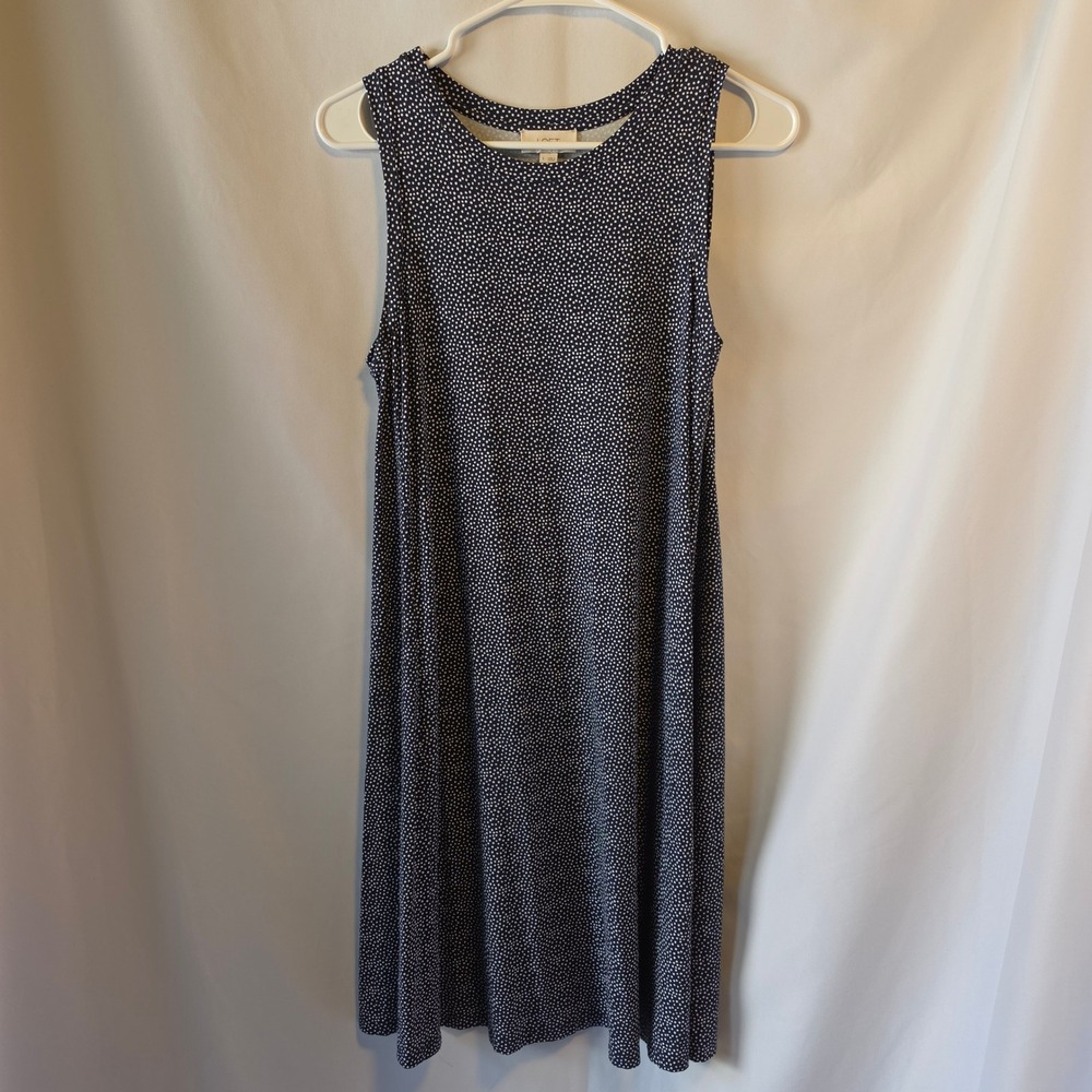 LOFT Polka Dot Swing Dress Small Navy Blue Classic Summer Minimalist Lightweight